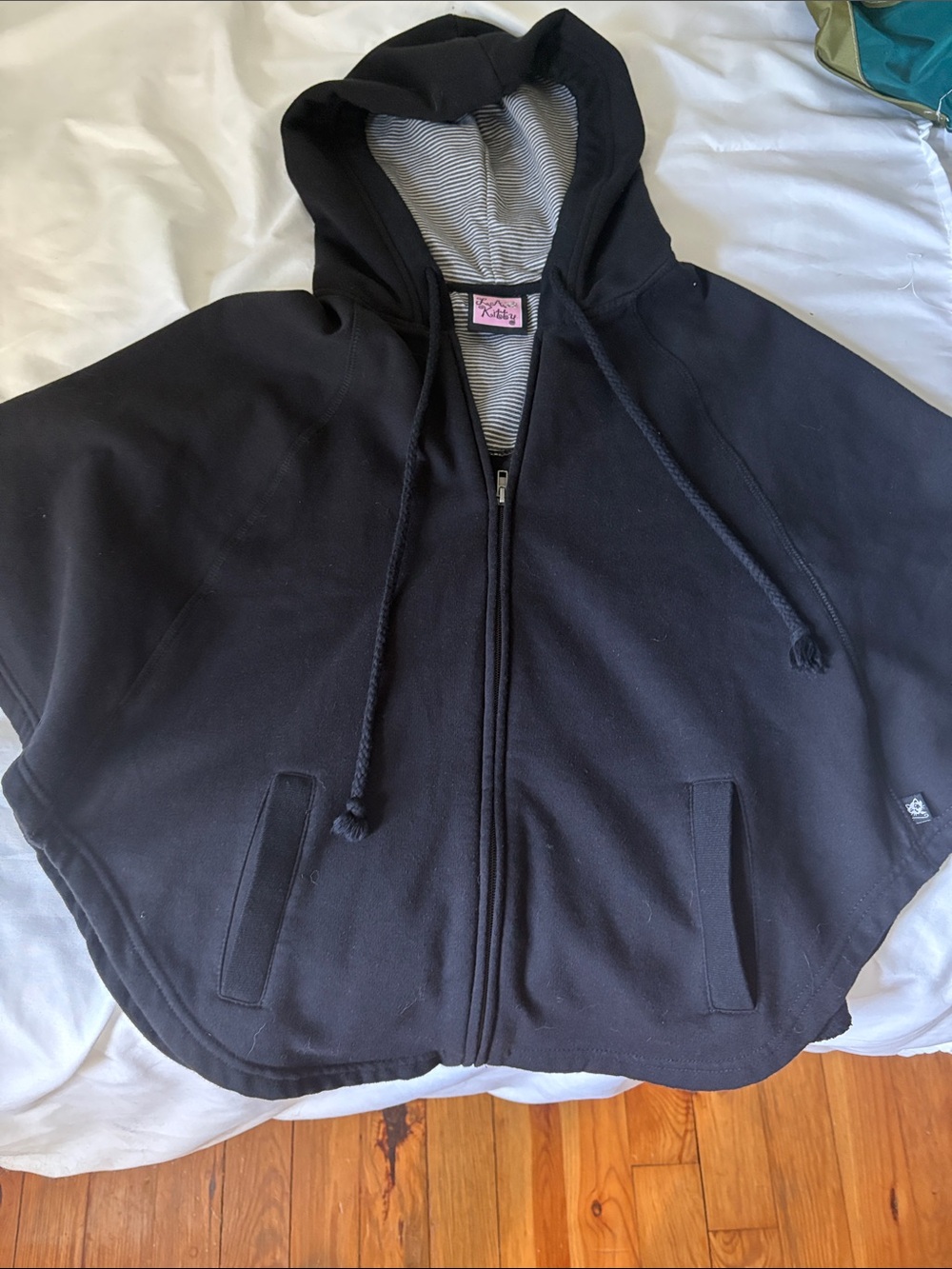 LA Kitty Black Zip-Up Hooded Poncho